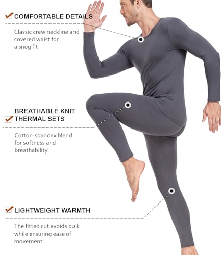 wirarpa Men's Cotton Base Layer Thermal Underwear Long Johns Long Sleeve Top and Bottom Set4
