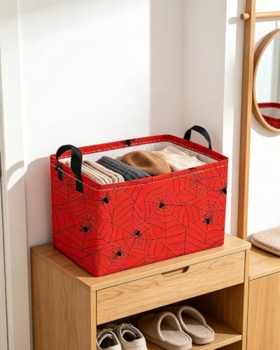 Image of Essme Rectangular Spider Basket,Kids Storage Bins Organizer with Handles for Farm Room Decor, Gift Basket,Shelf Basket.(Red Spider)