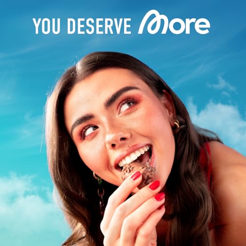 MORE Protein Satisbites, 12er Box Proteinriegel, 12 x 2 x 25 g, Dark Chocolate Caramel Brownie, bis zu 16 g Protein pro Portion, ohne Zuckerzusatz, made in Germany