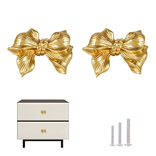 Image of Updatepoint Gold Bow Cabinet Knob, Cabinet Pulls for Drawer Cupboard Glass Door Dresser Wardrobe Home Hardware Pulls Handles 2 Pack (Bow A)