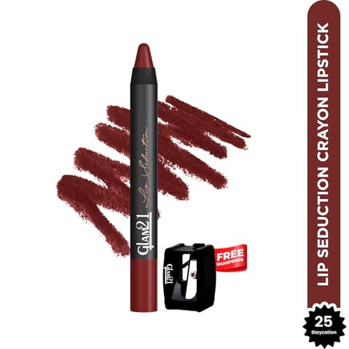 Image of Glam21 Lip Seduction Non- Transfer Crayon Lipstick up to 12 Hours Stay | Lightweight & Longlasting|Creamy Matte | Smudge Proof - 3.6gm| Staycation | 25