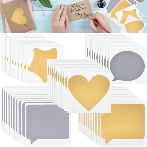 REFORUNG 100 PCS Pegatinas Rasca y Gana, Pegatinas Adhesivas para Rascar, Etiquetas Rasca y Gana Personalizadas, Pegatinas Rasca y Gana Corazon Estrellas y Marco de Diálogo para Postal Regalo Sorpresa