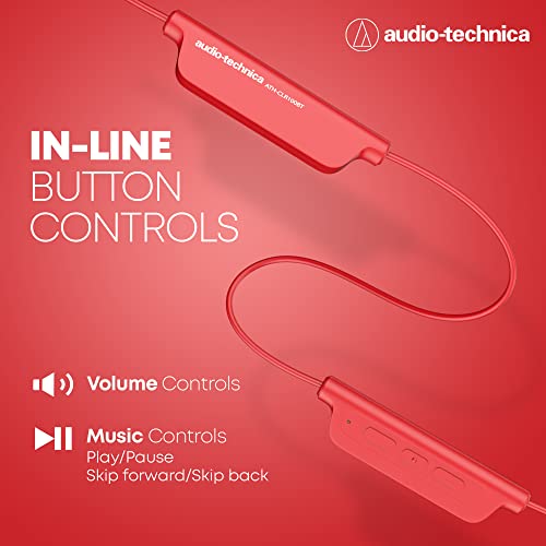 Image of Audio-Technica CLR100BT Bluetooth Neckband with 200 Hours Standby Time Volume Control Extra Bass Noise Isolation and Magnetic Buds (Red)