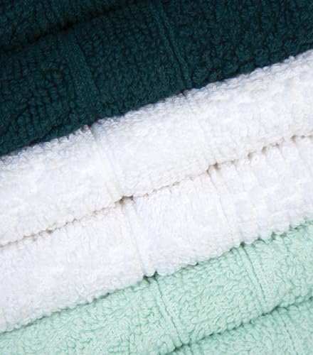 Image of PH Pleasant Home Diagonal Wash Cloths Set - 12 Pack (12 inch x 12 inch) - 509 GSM - 100% Ring Spun Cotton Wash Cloth - Super Soft and Highly Absorbent Face Towels (Green, White & Mint)
