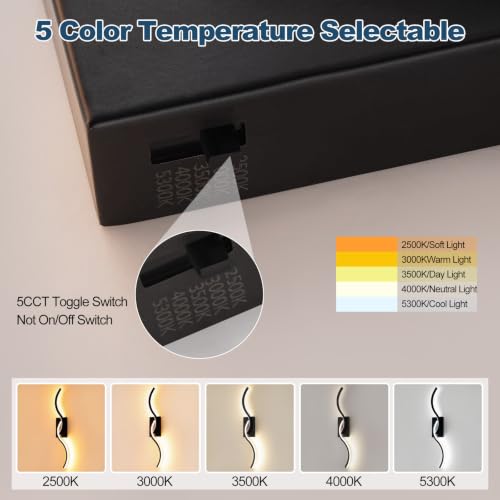 Image of Modern Wall Sconce Set of 2, 31.5 Inch 5CCT Dimmable LED Vanity Light Fixture, Matte Black Hardwired 2500K-5300K Wall Lamp, Indoor Bathroom Light Over Mirror for Bedroom Living Room Hallway