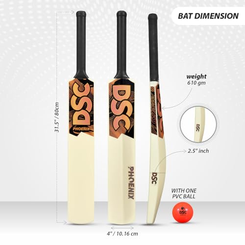 Image of DSC Phoenix Plastic Cricket Bat with PVC Ball - Ideal for Tennis and Gully /Turf Cricket Bat for Kids, Color - White, Size - 6 (12-15 Yrs)