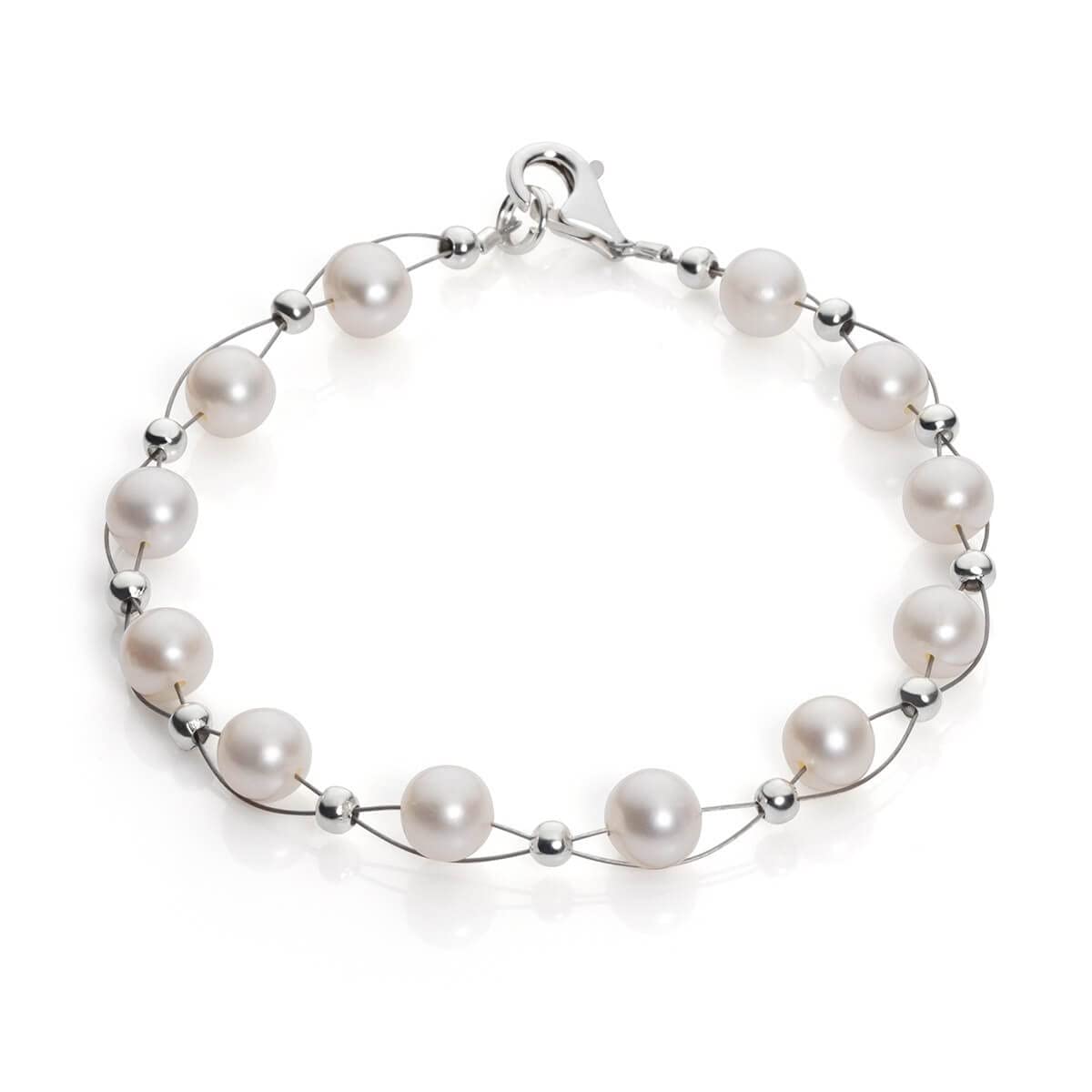Perlenkette Collier Armband Ohrringe Schmuck-Set weiß echte Perlen Hochzeit Damen Frauen Brautschmuck
