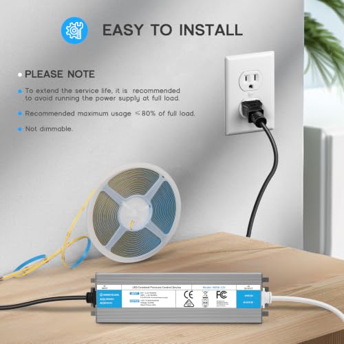 Image of LED Driver 36 Watts Waterproof IP67 Power Supply 85V-265V AC to 24V DC Converter,Quiet and Small LED Transformer Low Voltage Output with 3-Prong Plug 3 Feet Cable for LED Light Strip, Outdoor