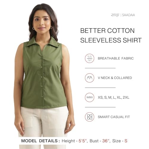 SAADAA Behtar Cotton Women's Pure Cotton Sleeveless Shirt - Soft