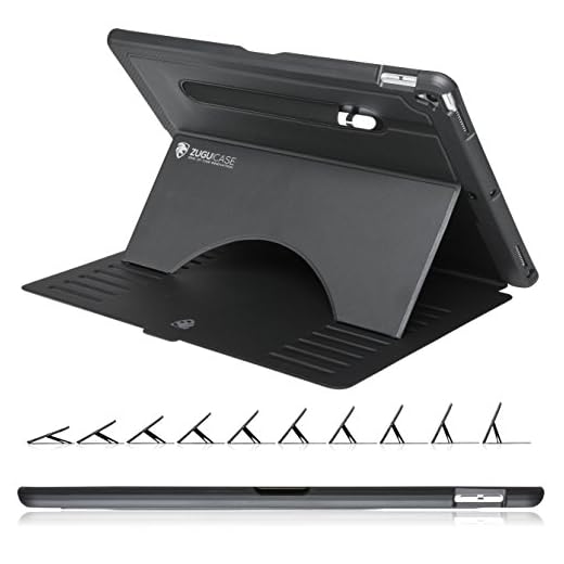 ZUGU iPad Pro 12.9 Hülle 2017/2015 1. / 2. Generation schlanke Schutzhülle 10 Winkel-Ständer magnetisch, Stifthalter, Auto Sleep/Wake UP [ Schwarz ]
