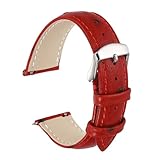 [uxcell] 21mm幅 ヴィンテージ風 トップグレ インレザー クイックリリース式 交換用ウォッチバンド バックル付き メンズ レディース 贈り物 シルバー・レッド