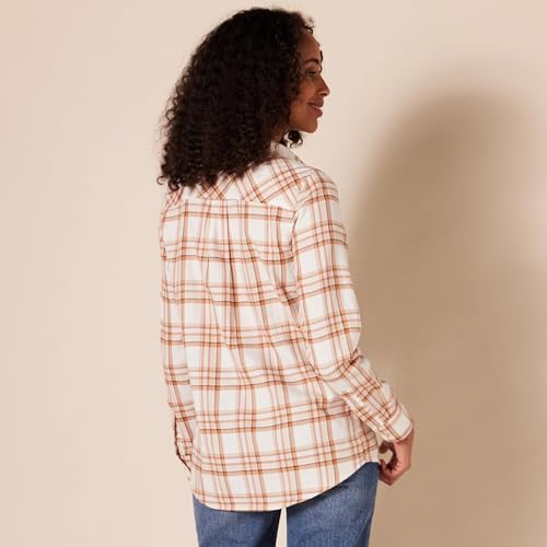Image of Amazon Essentials Women's Regular-Fit Long-Sleeve Lightweight Plaid Flannel Shirt with Brushed Finish, Shirttail Hem