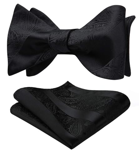 Image of HISDERN Suspenders for Men Paisley Floral Bow tie Suspender Pocket Square Sets Adjustable Y Shape 6 Clips Wedding Braces