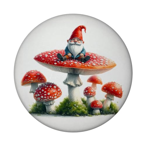 Gartenzwerg auf einem Fliegenpilz Magnet rund Zauberhafter Rot-Weißer Pilzzwerg Gartenfigur Statue Magnetischer Gartendeko