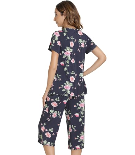 Image of NACHILA Women's Pajama Sets Cooling Bamboo Viscose V-Neck Top & Capri Pants | Lightweight, Breathable, Moisture-Wicking, Buttery Soft, Ideal for Hot Sleepers, Night Sweats and Hot Flashes, Sleep & Lounge