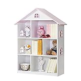 Kids Dollhouse Bookcase Children's Wooden Bookshelf Display Storage Rack Units Organizer for Child's Bedroom Playroom Nursery Kindergarten