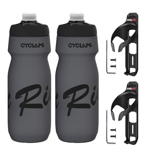 CYCLAMI Juego de 2 Botellas para Bicicleta con Soporte 650ml, Botella ligera, Sin BPA, A Prueba de Fugas para Ciclismo, Fitness, Senderismo y Actividades al aire libre