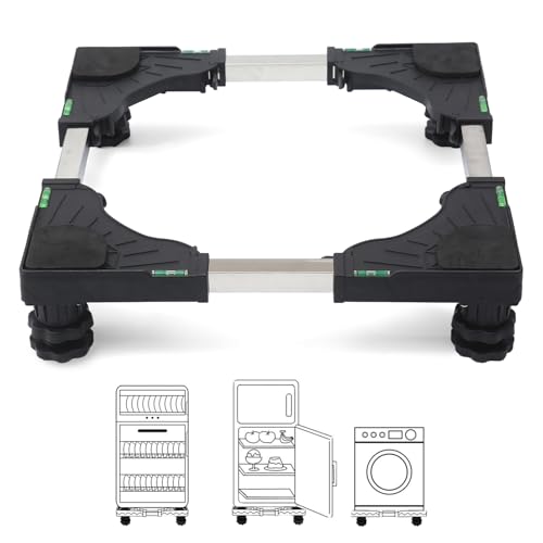 Duscdesp base lavatrice con 4 robusti piedini in acciaio altezza zoccolo 10-13cm, base mini frigo per lavatrice asciugatrice lavastoviglie, nero (regolabile 40-65cm)