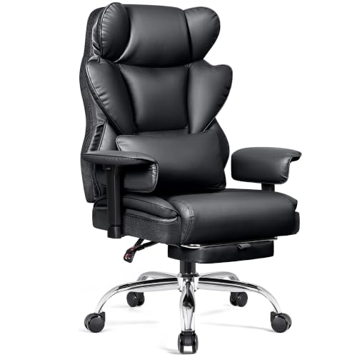 Image of Big & Tall Office Chair - 21.3 inch Wide Seat High Back Ergonomic Executive Chair with Retractable Footrest, Heavy Duty Computer Gaming Chair for Heavy People, Black 2 Pack