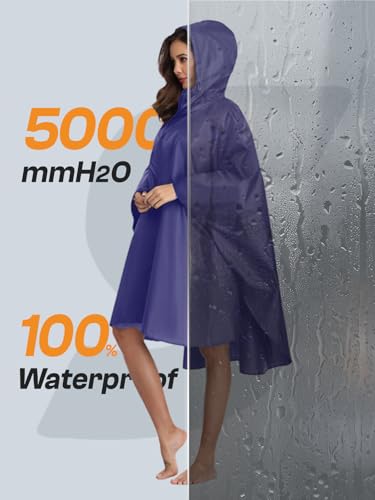 Image of SaphiRose Adult Rain Poncho Waterproof Hooded Zipper Raincoat with Pockets | OEKO-TEX Certified 100% Polyester, Lightweight Packable Storage Pouch, Heat-Sealed Seams, Quick-Dry for Outdoor Hiking