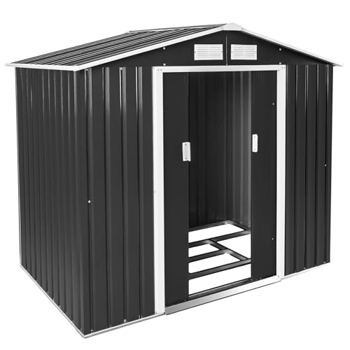 tectake® Cobertizo Jardín Metálico, Caseta Jardin Exterior, Almacenaje Herramientas Jardín, Bicicletas, Armario Jardin Exterior Metálico, Puerta Corredera, Seguridad Candado - Gris/Blanco