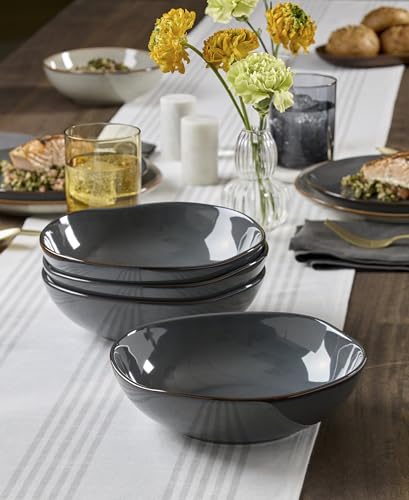 Image of Oneida Organic Shades Gray Stoneware Pasta Bowl Set for 4, 34.5oz