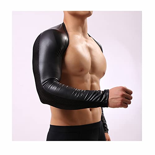 BaronHong Mens Faux PU Leather Hollow Arm Sleeves Shrug Fashion Stage Catwalk Show3