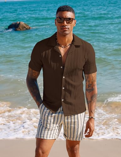 PJ PAUL JONES Men's Casual Button Down Shirts - Short Sleeve Summer Textured Beach Wrinkle-Free Shirts2