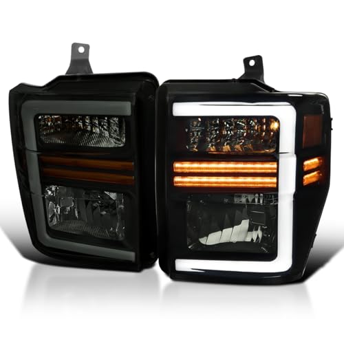 SPEC-D TUNING Black Smoke Factory Style Headlights with Sequential LED Turn Signal Compatible with 2008-2010 Ford F-250 F-350 F-450 F-550 Super Duty Left + Right Pair Headlamps Assembly