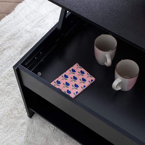 Mesa baja Hedda elevable negra con almacenamiento para salones modernos 6