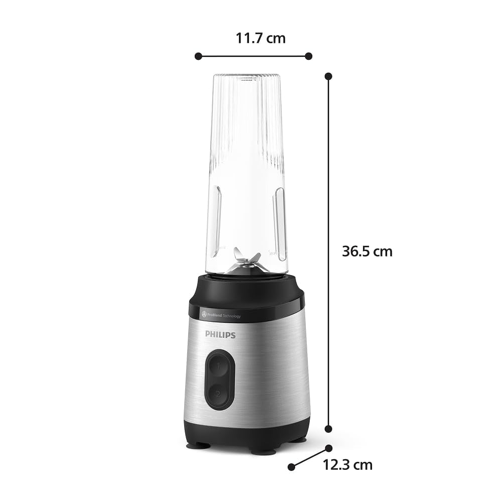 Philips Blend & Go Série 3000 Mini Blender Smoothie – 350W, Gobelet 0,6L, Lames Détachables 4 Branches, 2 Vitesses, Compatibles Lave-vaisselle, Technologie ProBlend, Compact, Argent (HR2671/00)