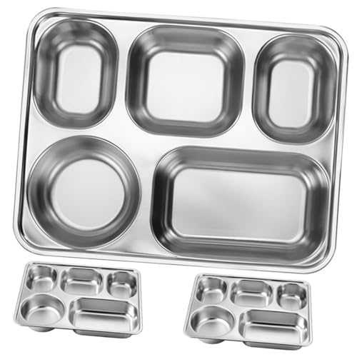 LOLIPPYY 3個 ステンレス割トレー 深型仕切り皿 食堂用ランチトレイ 多区画設計で食品管理に便利 軽量コンパクトで持ち運びやすく 清掃簡単