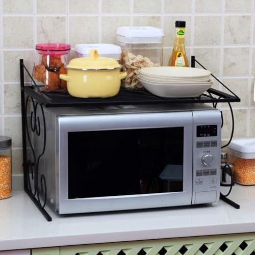 Image of 3-Tier Expandable Spice Rack Organizer, Black Counter Storage Shelf for Kitchen Cabinet, Pantry Storage (Modern)