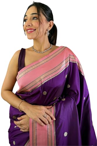 Image of SGF11 Women's Kanjivaram Pure Soft Silk Saree With Unstitched Blouse Piece