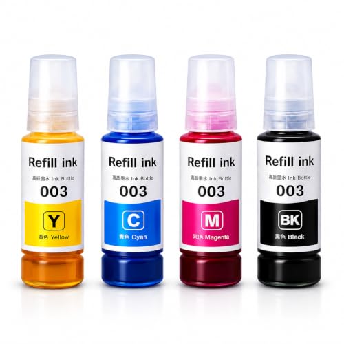 Image of ROHINK 003 Compatible Refill Ink for Epson L3110, L3150, L3250, L3252, L3115, L3116, L3101, L3210, L3215, L3216, L3151, L3152, L3156, L5190 Printers (Multicolor Pack 4)