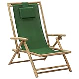 sephironlbb Relaxstuhl Verstellbar Grün aus Bambus und Stoff, Klappbar und Faltbar, mit Polster und Armlehne, Ideal als Gartenstuhl, Balkonstuhl und Terrassenstuhl für Komfort und Entspannung