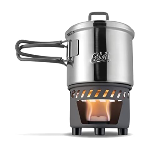 Esbit Trockenbrennstoffkochset - Outdoor Camping Kocher 1000 ml mit Edelstahl Topf - klappbare Griffe - Campingkocher Set Cover