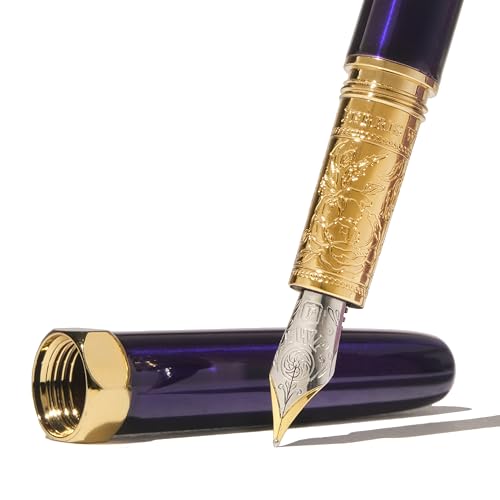Image of Ferris Wheel Press , Bijou Fountain Pen, Moonbeam Meadows, Double Gold Plated, Sapphire Lacquer Finish, Two-Tone Steel Nib, Fine Nib