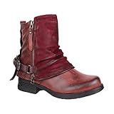  Elara Mujer Biker Boots  Metallic Prints Hebillas  Aspecto de Piel Remaches Botines  Forrado, Color Rojo, Talla 36 EU