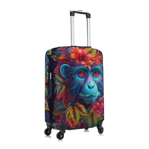 Tribal Style Flower Blue Monkey Luggage Cover Protector Anti-Scratch Washable Fits 18-32 Inch Luggage-Medium3