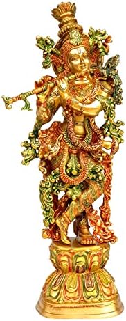 Esplanade - Brass Krishna Krishan Murti Idol Statue Sculpture (29" Inches - Very Big Size) Multicolour (Krishna Coloured)