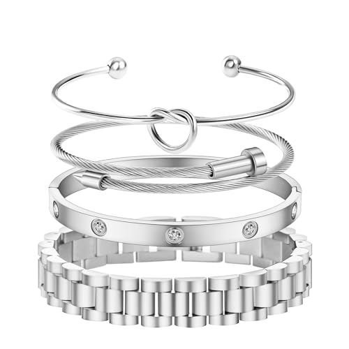 Gold Bracelets for Women Stackable Gold Bangles for Women Tennis Bracelets Bangle Cubic Zirconia 18K Gold Plated Jewelry for Gifts to Lover Girlfriend Wife Mom Sister Mother's Day Gifts Valentine Wedding Birthday