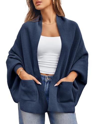 Image of Saodimallsu Womens Open Front Cardigan Batwing Long Sleeve Shawl Chunky Knit Loose Fall Poncho Sweater Coats