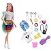 Barbie - Bambola Capelli Multicolor con Funzione Cambia Colore, Include Cerchietto e Borsa a Forma di Gatto e Accessori a Tema Leopardo, Giocattolo per Bambini 3+Anni, GRN81