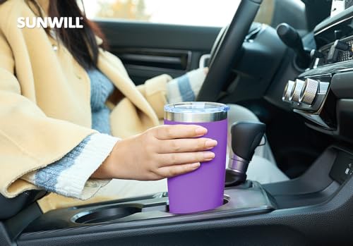 Image of SUNWILL Travel Coffee Tumbler 20 oz, Insulated Mug with Lid, Stainless Steel Cup for Hot and Cold Drinks, Powder Coated Purple