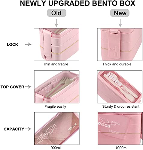 Stackable Bento Box Lunch Box, Wheat Straw, 3-In-1 Compartment Japanese Lunch Containers With Divider, 3 Layers Separate For Meal Prep Adult Lunch, Leakproof, Microwave Safe By Iteryn #TOP2