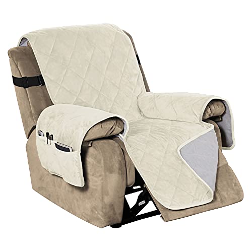 Flamingo P Recliner Covers Velvet Slip Resistant Recliner Sofa Slipcover Seat Width Up To 22" Couch Furniture Protector With 2" Elastic Straps Recliner Cover - Ivory White #TOP23