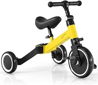 GYMAX 3 in 1 Kids Trike, Folding Baby Tricycle with Adjustable Handlebar and PU Seat, 3 Wheels Toddler Bike for 1-4 Years Old Boys Girls (Yellow)