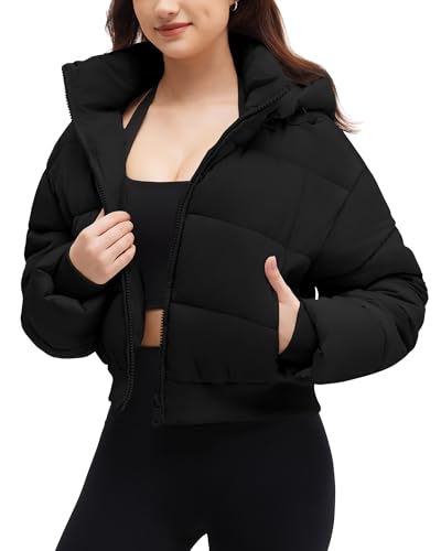 WHN Women’s Cropped Puffer Jacket Long Sleeve Winter Puffy Short