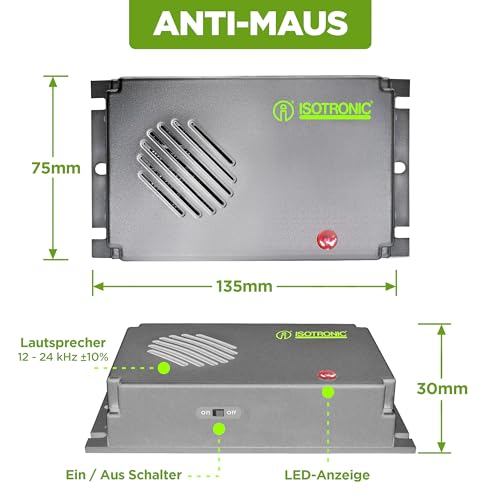 ISOTRONIC ultrazvučni tjerač miševa za tjeranje miševa i štakora - tjerač štetočina za tavane, podrume, garaže i vrtove - odvraćanje miševa bez otrova i mišolovke - 40m² efektivne površine (3 komada)